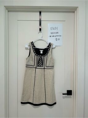 Esley Cream Tank Dress with Black Embroidered Trim